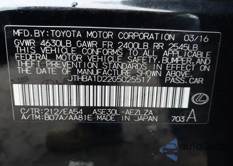 2016 Lexus Is 200T z USA, uszkodzony, nr VIN JTHBA1D22G5025517